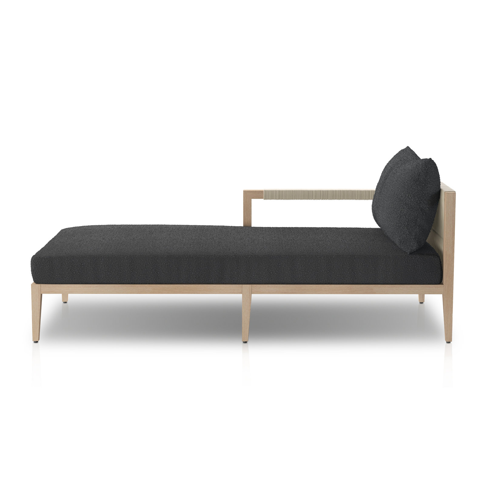 Kristine 33'' Outdoor Teak Chaise Lounge, Washed Brown/Gray, Fiqa Slate Boucle