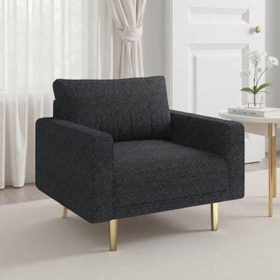Fauteuil d'appoint Remy, siège bouclé noir avec nuance métallique, pieds dorés