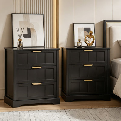 Table de chevet, ensemble de 2 tables de chevet à 3 tiroirs de 27 pouces de hauteur avec station de charge, grande table de bout avec port USB-C et prises de courant, armoire de rangement moderne pour la chambre à coucher, noir