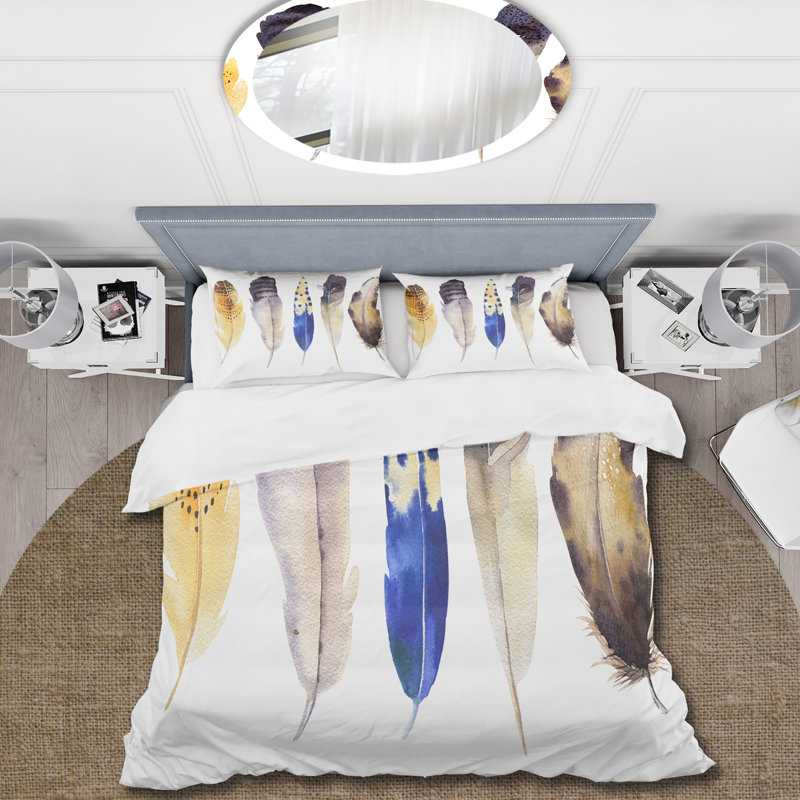 Blue/Yellow/White Microfiber Duvet Cover Set, King Duvet Cover + 2 King Shams