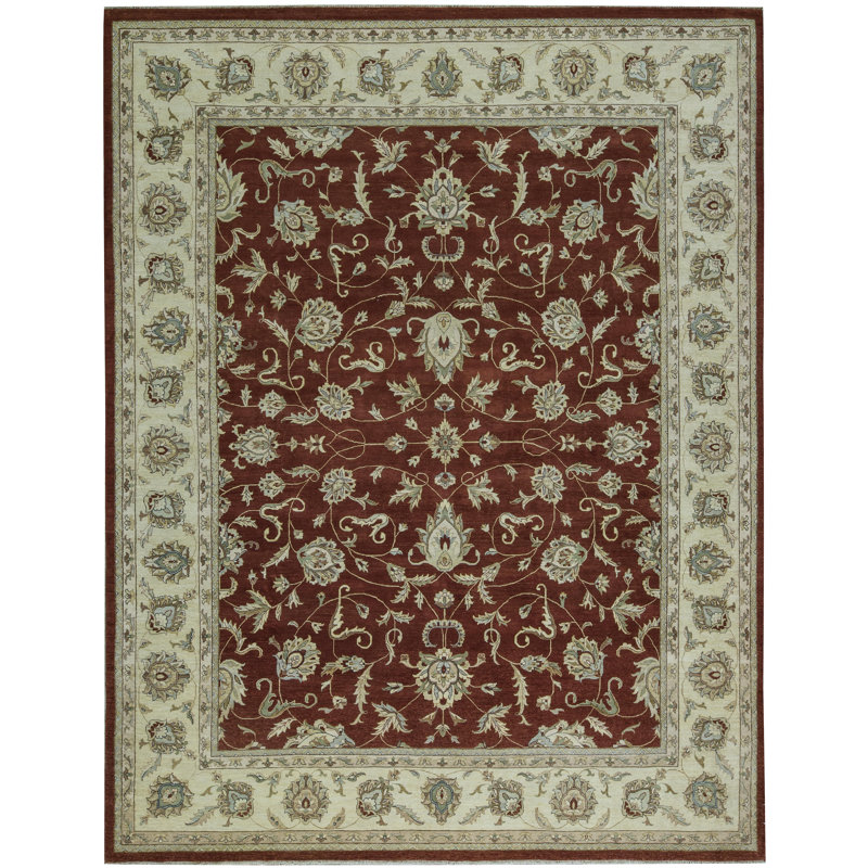 Tapis rouge et ivoire noué à la main de haute qualité