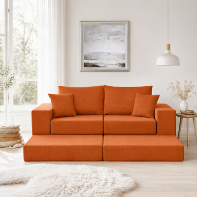 Canapé modulaire modulaire en nuage, canapé rembourré en forme de L moderne avec repose-pieds amovible, canapé-lit à siège profond avec coussins décoratifs pour salon, appartement, petit espace, orange