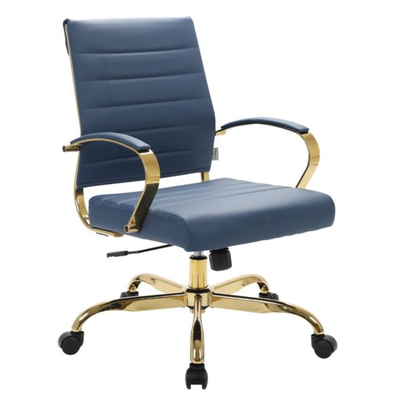 Fauteuil de bureau pivotant en cuir Naudain, Bleu, Simple