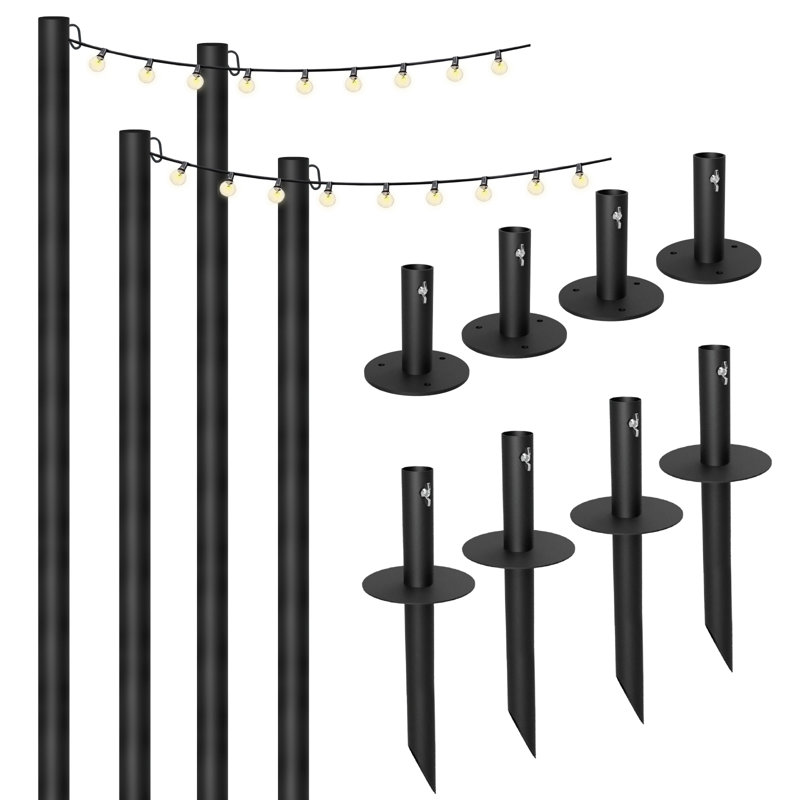 10 FT Outdoor String Light Poles for Backyard, 4-Pack, Bistro String Light Poles Includes 100 ft. of G40 LED Bulb Lights, Poles Extends up to 10 FT