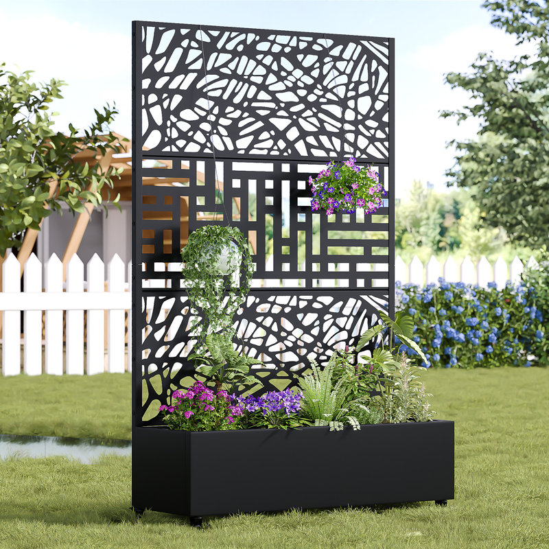 Indoor/Outdoor/Decor/Garden Two-Tone Planter Box with Lattice Panel Trellis Privacy Screen, 1
