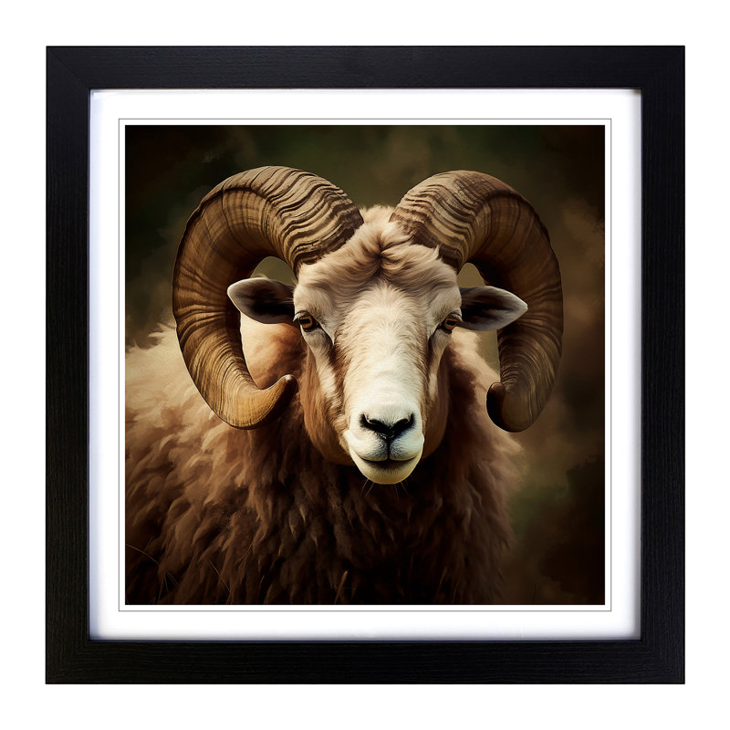 Ram Sheep Digital - Single Picture Frame Print on Wood, Black