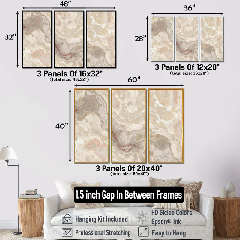 Marbre blanc naturel onyx blanc - ensemble d'art mural sur toile Glam, Brun, H 40 po x l 60 po