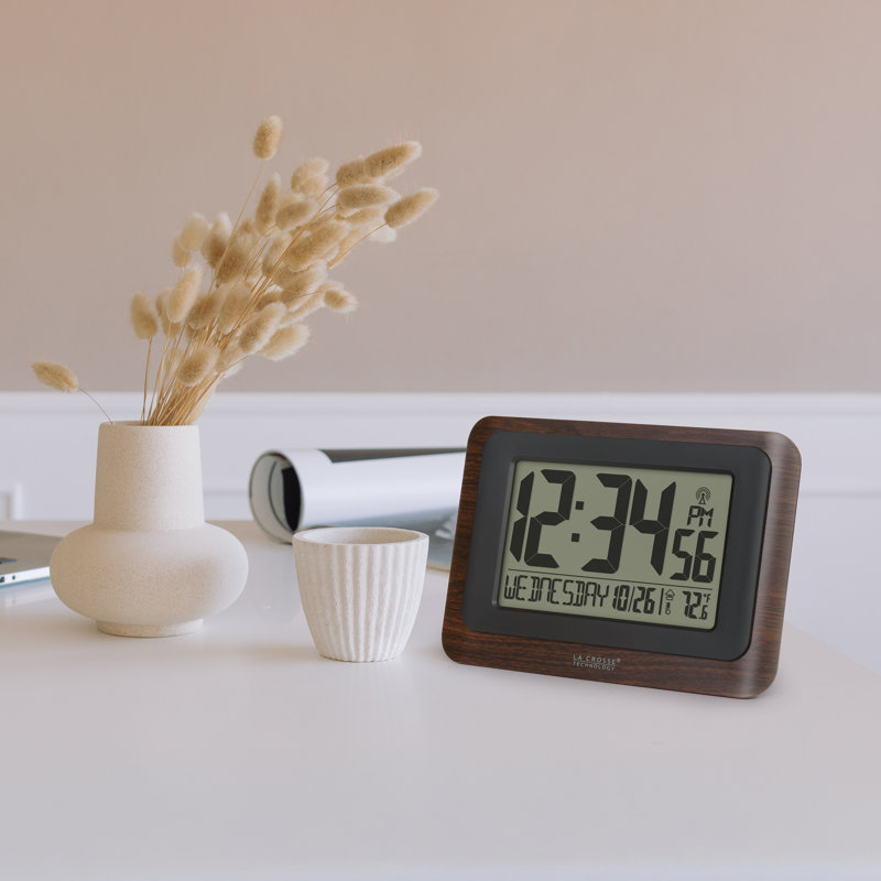 Horloge numérique numérique avec température intérieure, Noyer / noir