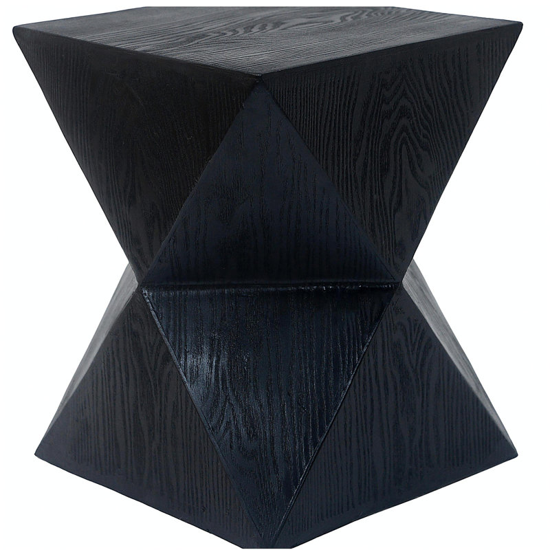 14.25" Black Prismatic Symmetry Concrete Side Table with Smooth Wood Grain Texture and Modern Prismatic Shape – Weather-Resistant Accent for Patio, Garden, or Balcony