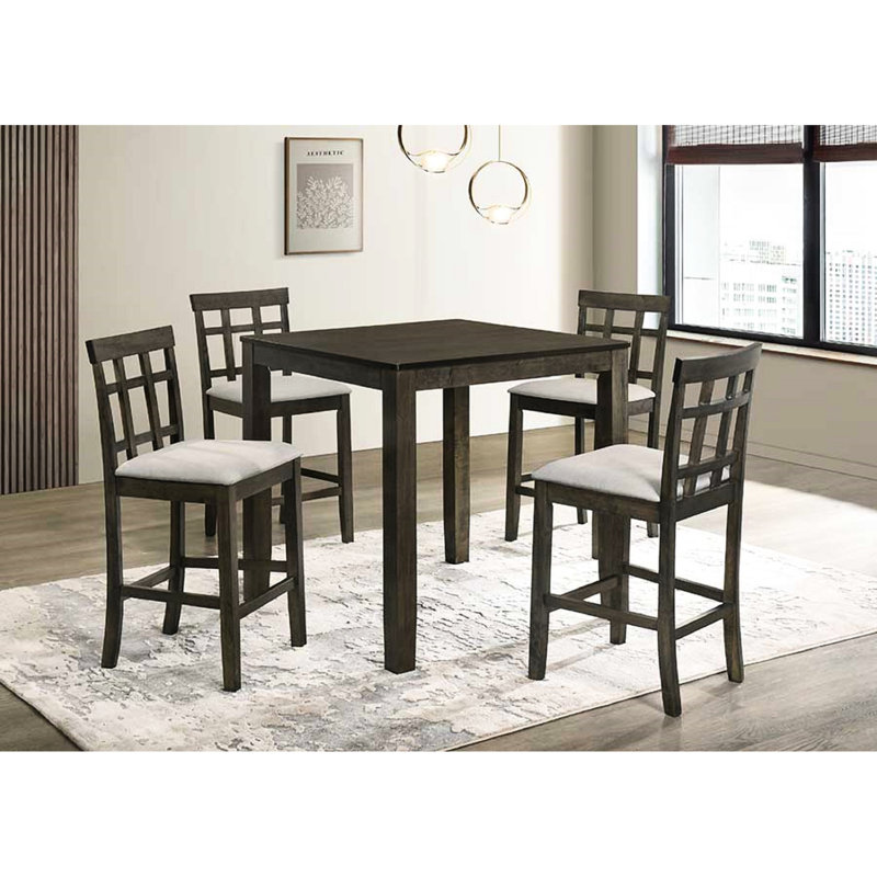 Chaises de salle à manger grises à hauteur de comptoir avec sièges coussinés crème et dossier à lattes - 2 pièces pour
