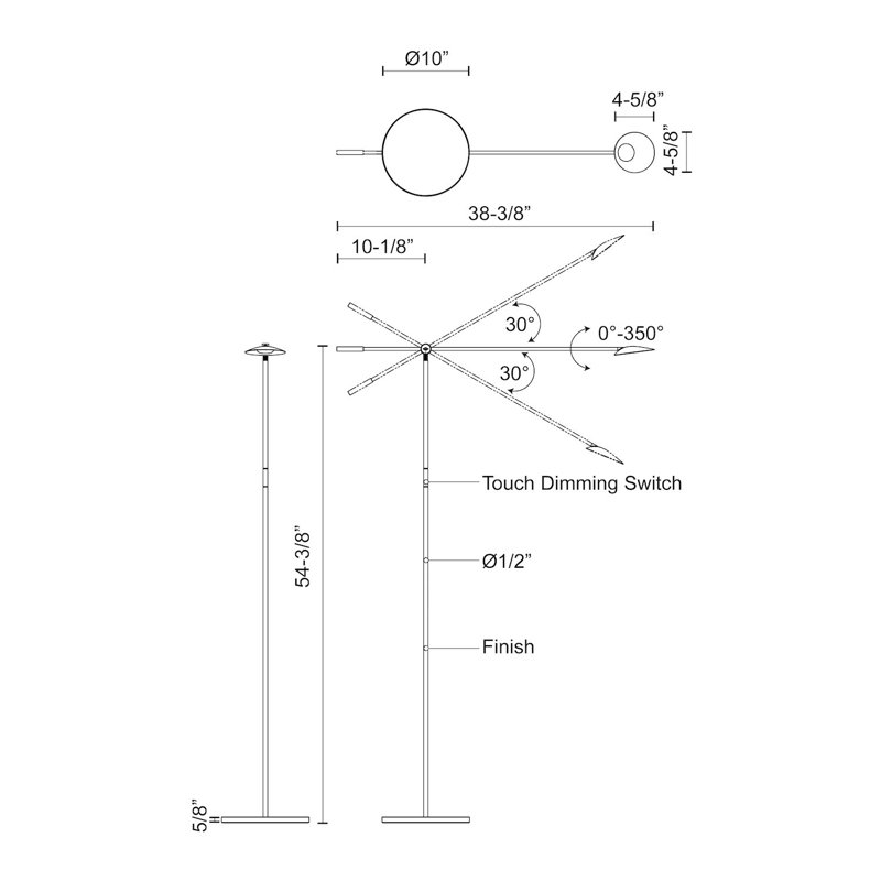 Rotaire 54.38'' Adjustable Black LED Swing Arm Floor Lamp
