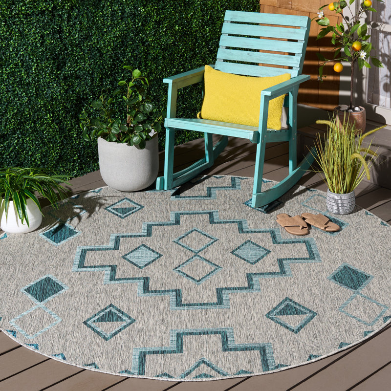 Amarien Geometric Indoor/Outdoor Area Rug, Round 6'7"