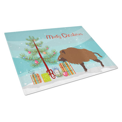 Caroline's Treasures Tempered Glass Wild Boar Pig Christmas Cutting Board