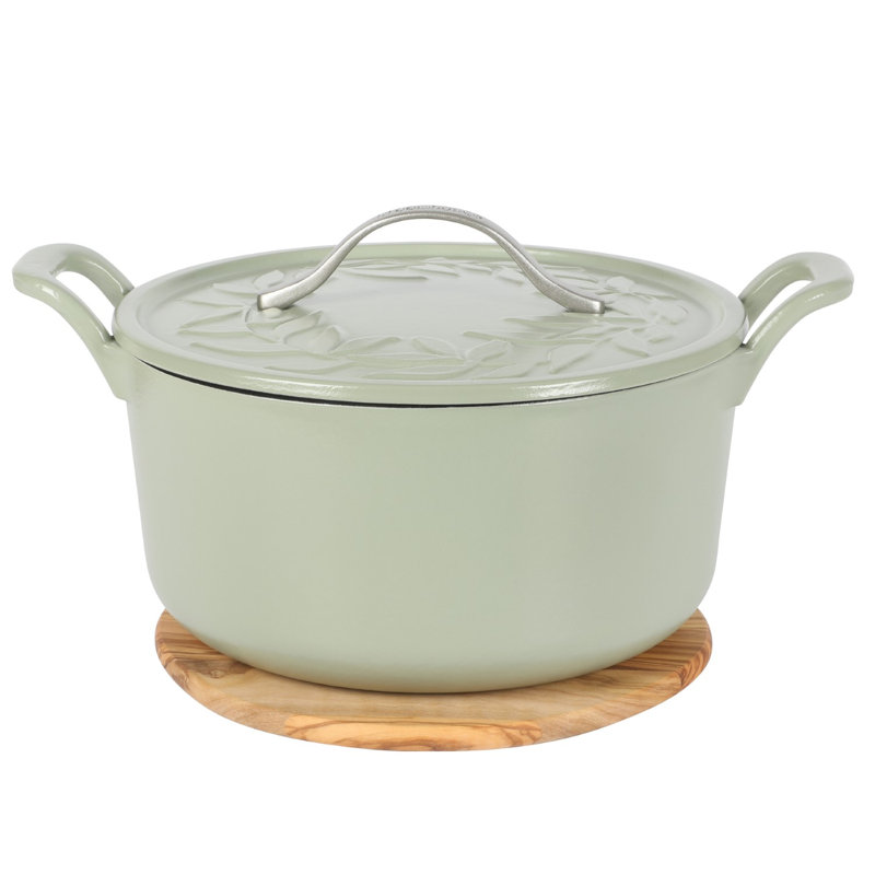 Four néerlandais en fonte avec couvercle, émail européen et bois de noyer Bloomhouse 7 pintes - blanc avoine, Vert