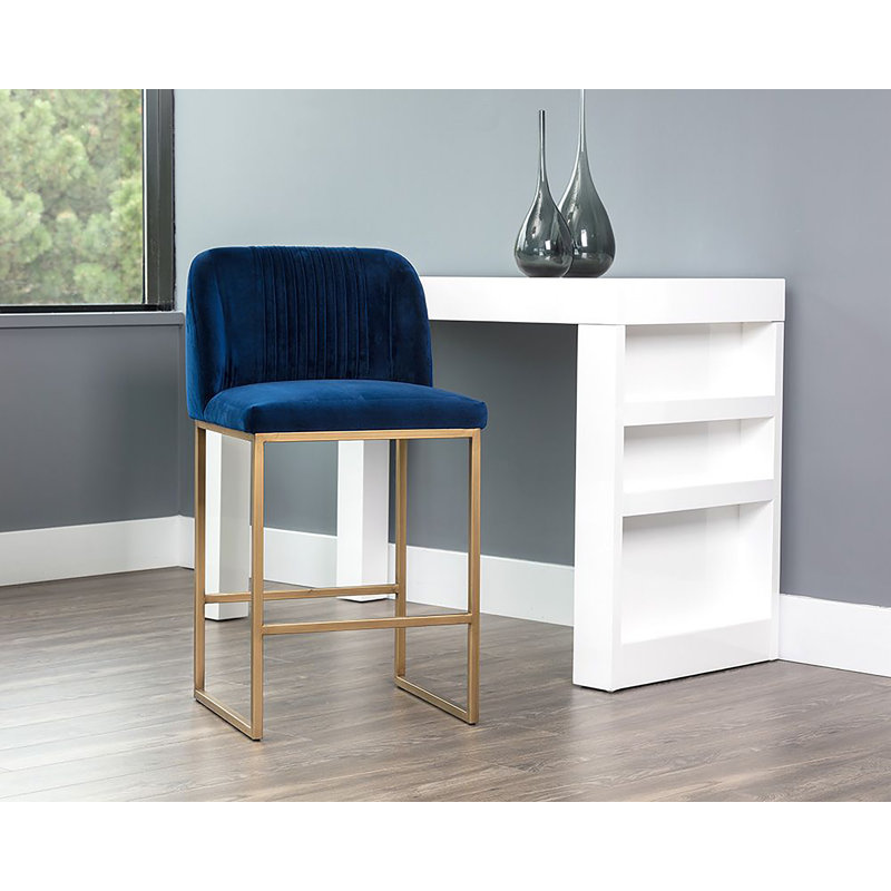 Nevin Upholstered Stool with Metal Frame, Navy Blue, Counter Stool (26" Seat Height)