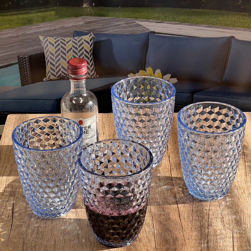 Verres en diamant taillés en acrylique, Bleu, 12 oz liq.