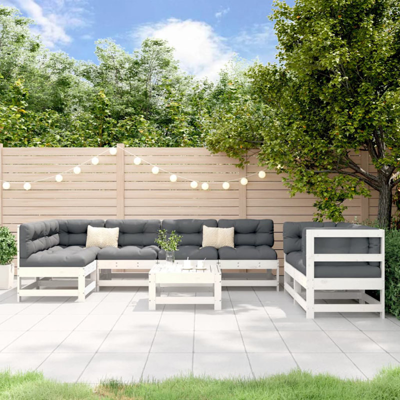 Wood Wicker 7 - Person Garden Lounge Set