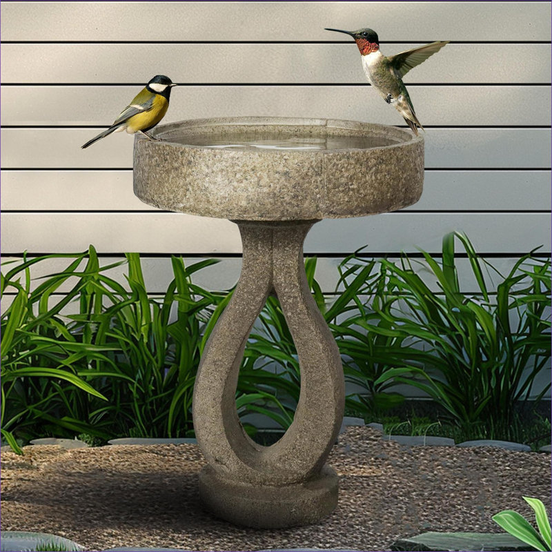 Bird Baths | 21.8" Modern Weather Resistant Pedestal Bird Bath for Garden Patio | Concrete Cement | Birdbath Single Tier Pedestal