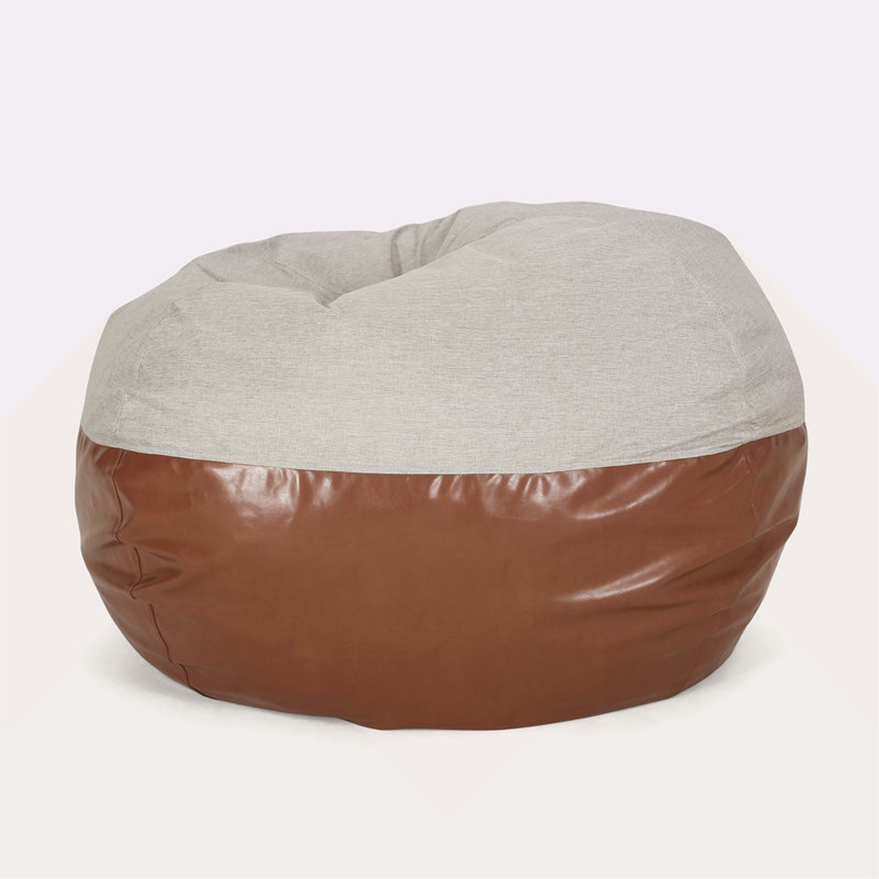 Fauteuil à billes arrondi en tissu et similicuir 5 pieds bicolore, Similicuir gris