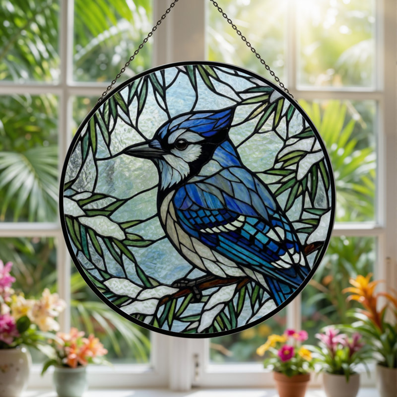 Panneau de vitrail en verre coloré 12 "H Jay, H 12 po x l 12 po