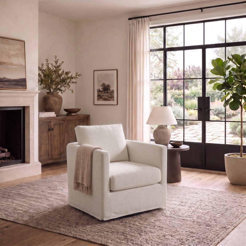 Chaise pivotante rembourrée Carmella, Chenille Crypton® neige Nomad
