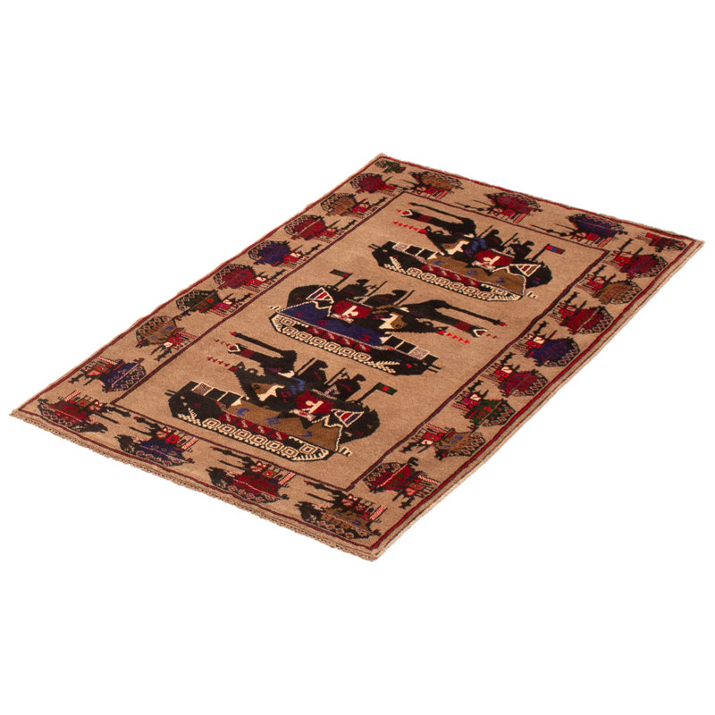 Largeros One-of-a-Kind 3'1" x 4'10" New Age Rectangle Wool Area Rug in Tan