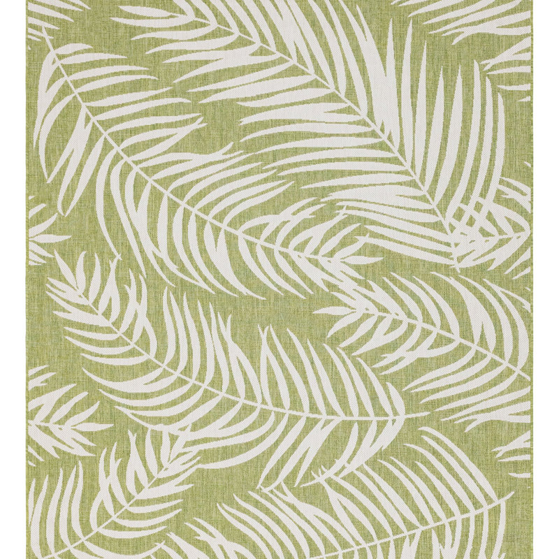 Tapis intérieur / extérieur à motif floral vert / ivoire Amanda, Rectangle 8 pi x 11 pi 4 po