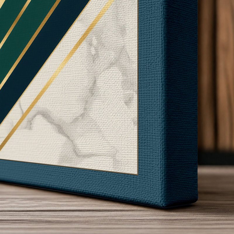 Golden Sunburst Art Deco - Wrapped Canvas, 24x16 - 61.0 x 40.6 cm, Teal Border