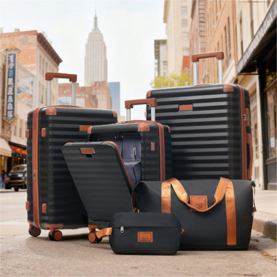 Ensemble de bagage 5 pièces avec ouverture frontale, valise de transport extensible rigide avec roulettes pivotantes, sac de rangement pour porte-gobelet USB et porte-gobelet TSA Lock