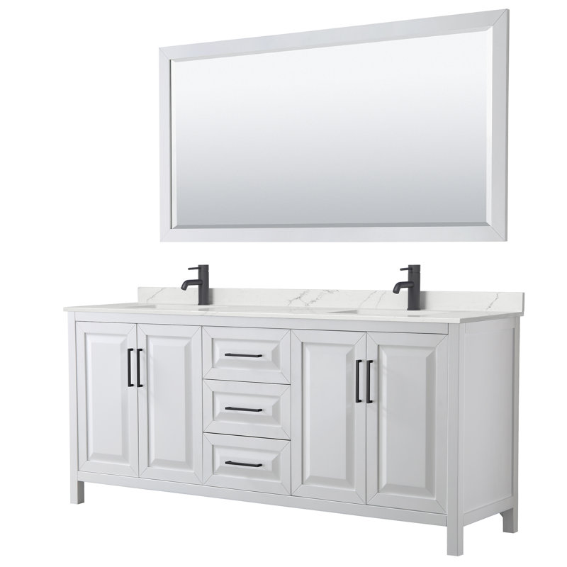 Daria 80'' W Vanity, White, Matte Black, Giotto Quartz