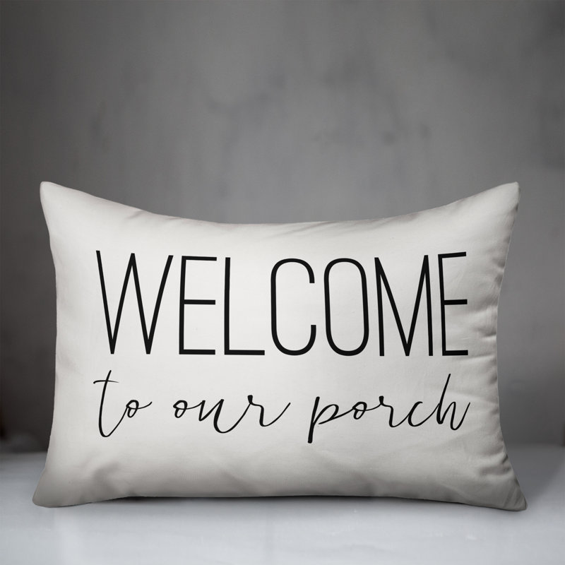 Welcome to Our Porch Indoor/Outdoor Lumbar Pillow, White