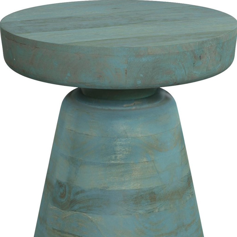 Table de bout ronde 18 po en bois massif bleu sarcelle, 18" H x 16" W x 16" D, Sarcelle