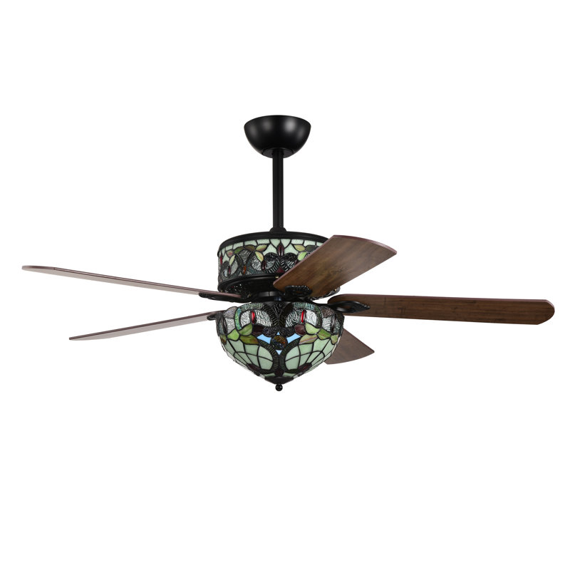Inio 5-blade Lighted Ceiling Fan 2-tier Tiffany Style Glass