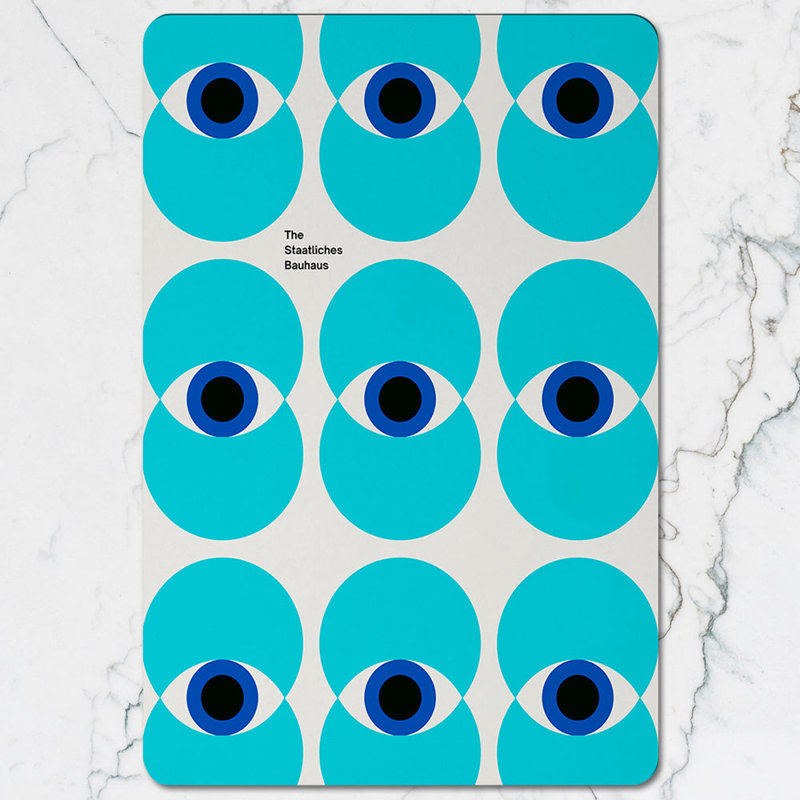 Set Of 12 Teal Eye Pattern Placemats And Coasters With Wood Bottom