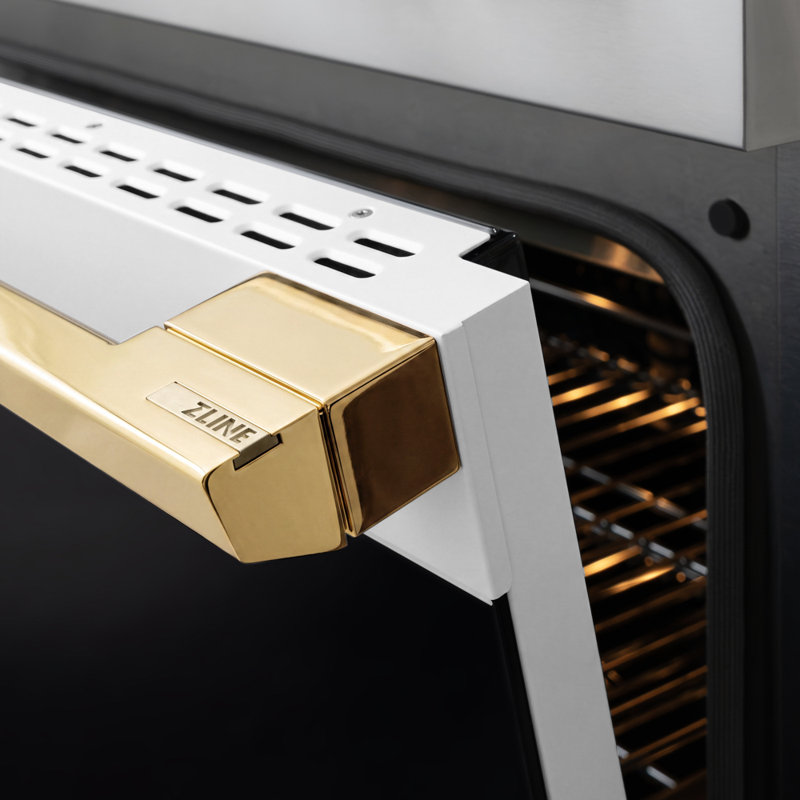 Zline Autograph 48 in. Marino Gas Range with 8 Burner DuoPro Cooktop w/ Accents, White Matte, Polished Gold