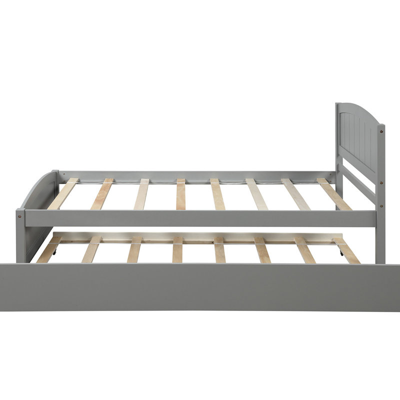 Grey Twin Platform Bed With Trundle - Solid Wood For A Comfortable Night's Rest And Style Frame Cozy Bedroom, Grey