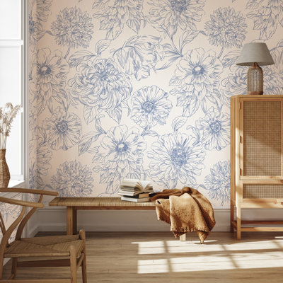 Floral Blooms Prussian Blue Peel and Stick Wall Mural