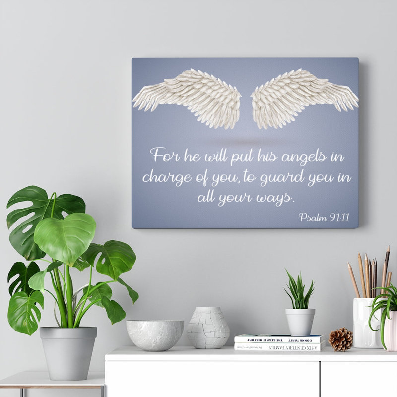 God Angels Psalm 91:11 Christian Home Decor, art mural prêt pour l'écriture, H 24 po x l 30 po x P 1,25 po