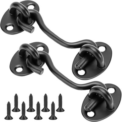 Domira Black Hook & Eye Latch – Heavy Duty Stainless Steel Door Lock | 3, 4, 6, 8 Inch | Gate Hook And Eye Latch For Wooden Doors, Sheds, Barns, Windows & Garden Gates
