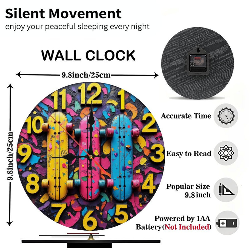 horloge de planche à roulettes colorée
