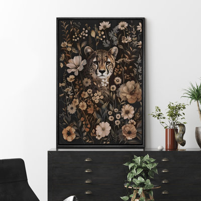 Animals In Flowers " Leopard Cheetah Moody Gothic Animals Dark Floral Botanical Artwork Paintings "