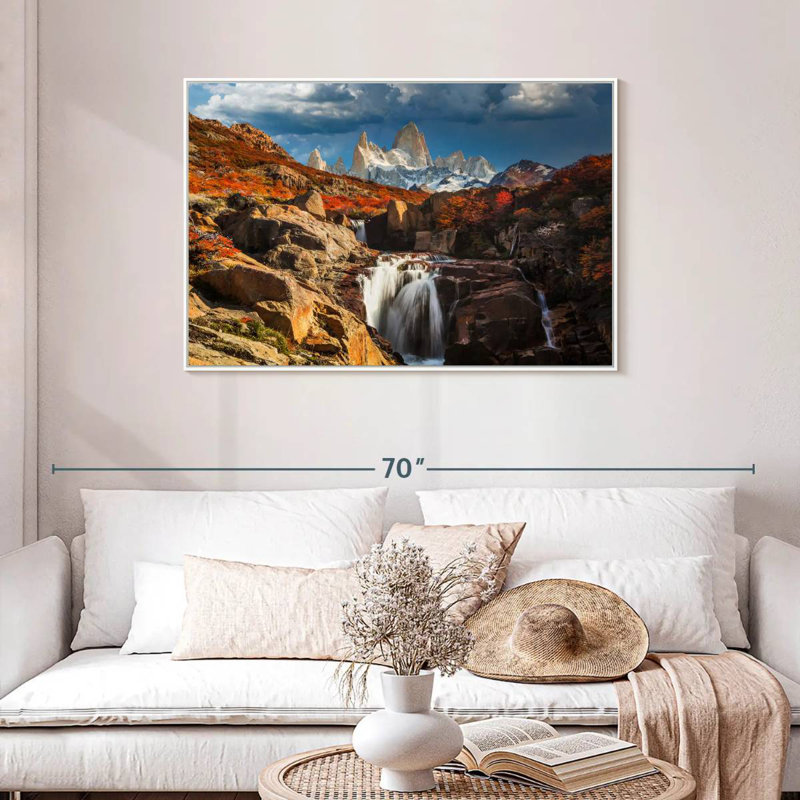 Mont Fitz Roy en automne, 37 po x 25 po, Cadre flottant blanc