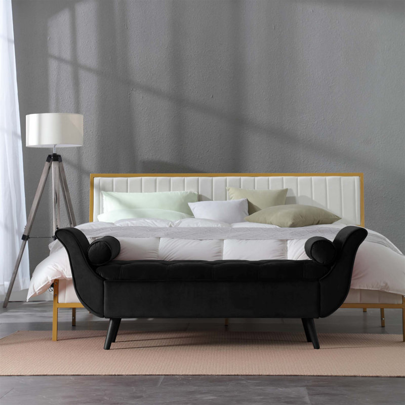 Repose-pieds capitonné en velours avec un design rétro rétro, banc de 65 pouces de long avec capitonnage Vintage