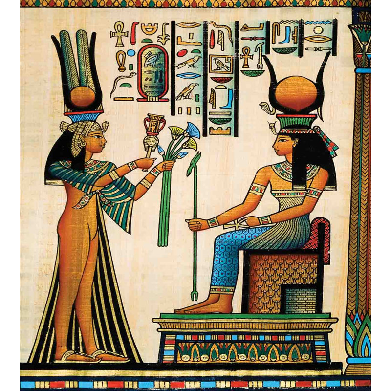 Queen Size Multicolor Egyptian Papyrus Duvet Cover Set