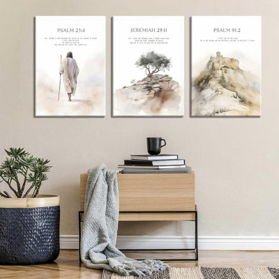 3 pièces encadrées Jésus Art mural chrétien verset de la Bible affiches sur toile impressions minimalistes de la Bible écritures murales photos œuvre d'art religieuse pour le salon chambre à coucher décoration d'églises 12 x 16 po