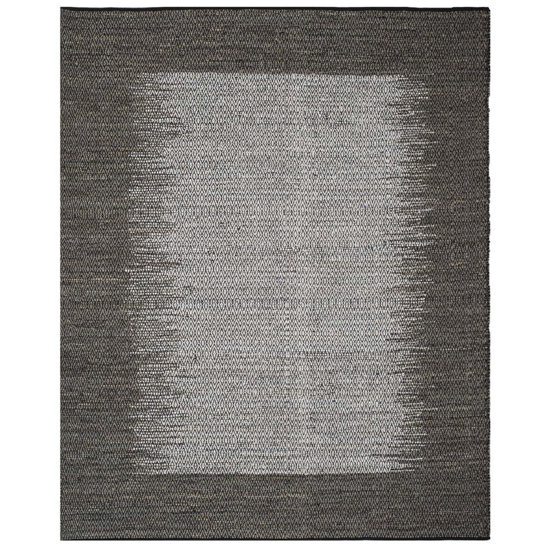 Phillis Vintage Leather Hand Woven Leather/Cotton Geometric Rug in Regular Gray, Rectangle 8' x 10'