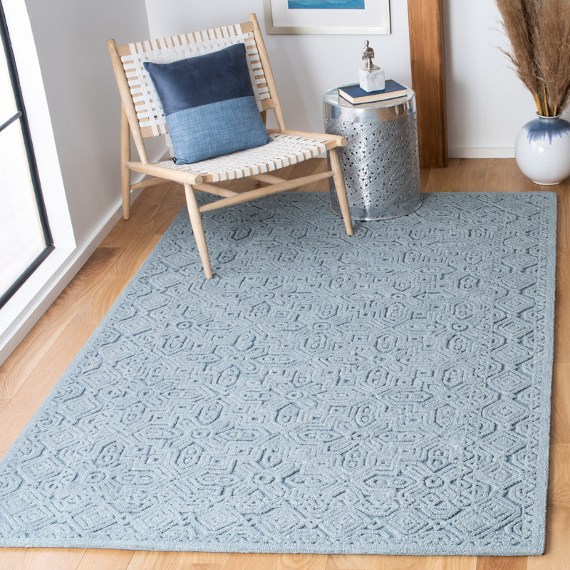 Thermia Hand Tufted Wool/Cotton Geometric Rug in Blue, Rectangle 6' x 9'