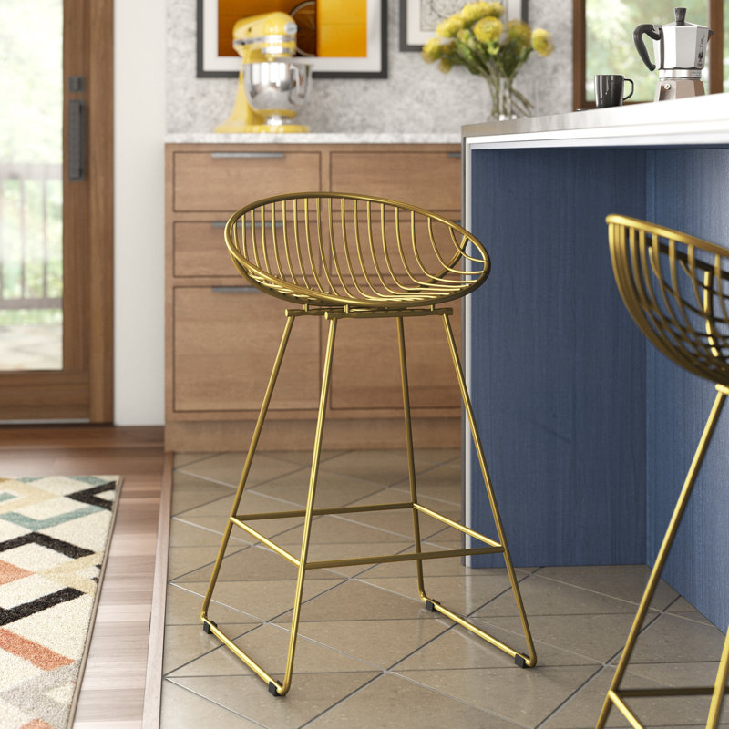 Counter Stool with Metal Frame, Brushed Brass Gold