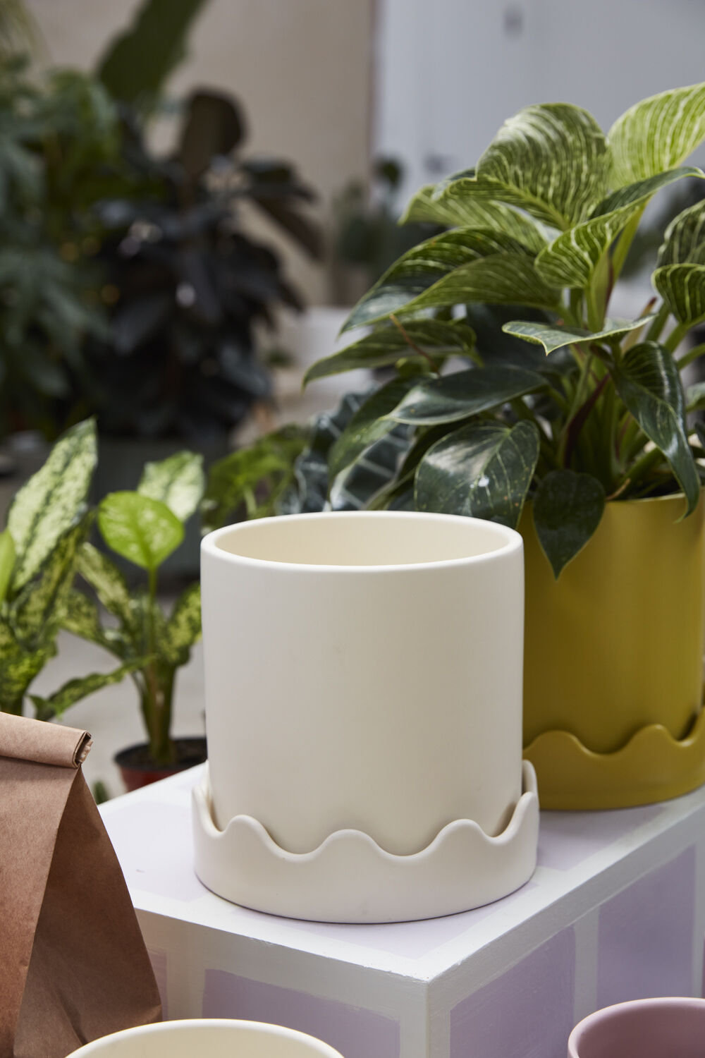 Winterview Pot with Saucer 7.5"x 7.25", 7.25" H x 7.5" W x 7.5" D, Beige