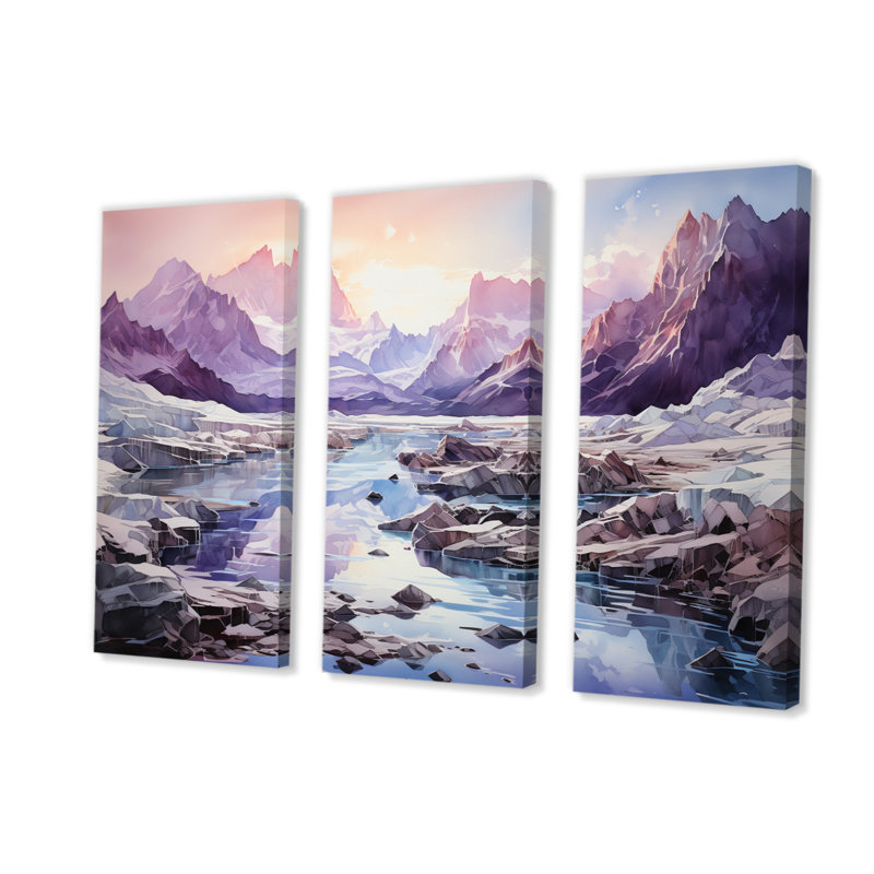 Impression sur toile mauve Glacier Glacial Glow 3 pièces, H 40 po x l 60 po x P 1 po